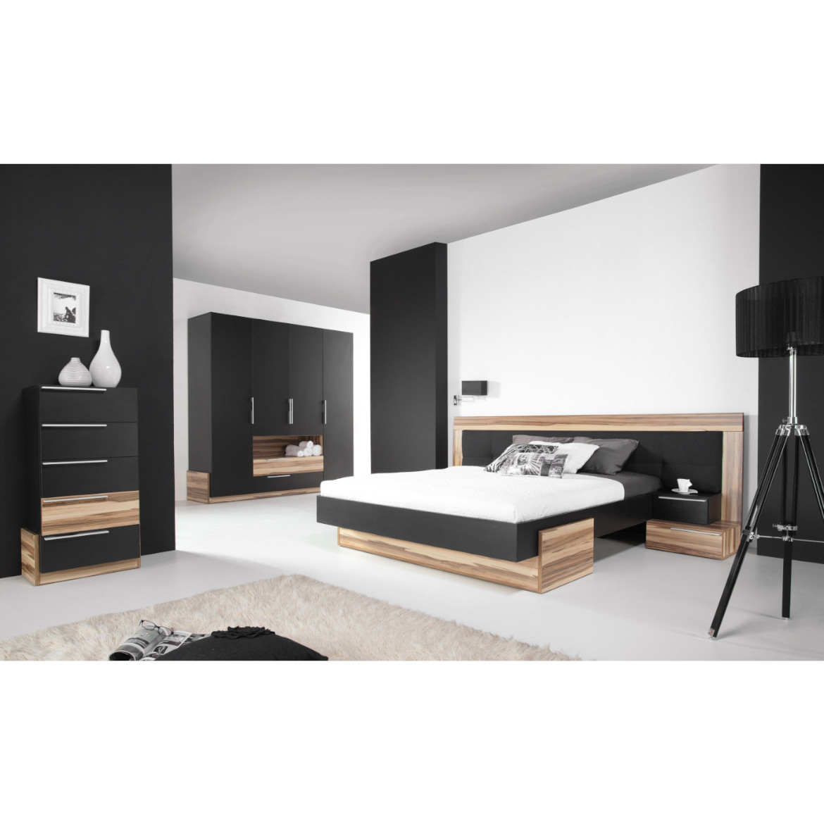 Nocni ormaric Morena Black / Baltimore Walnut