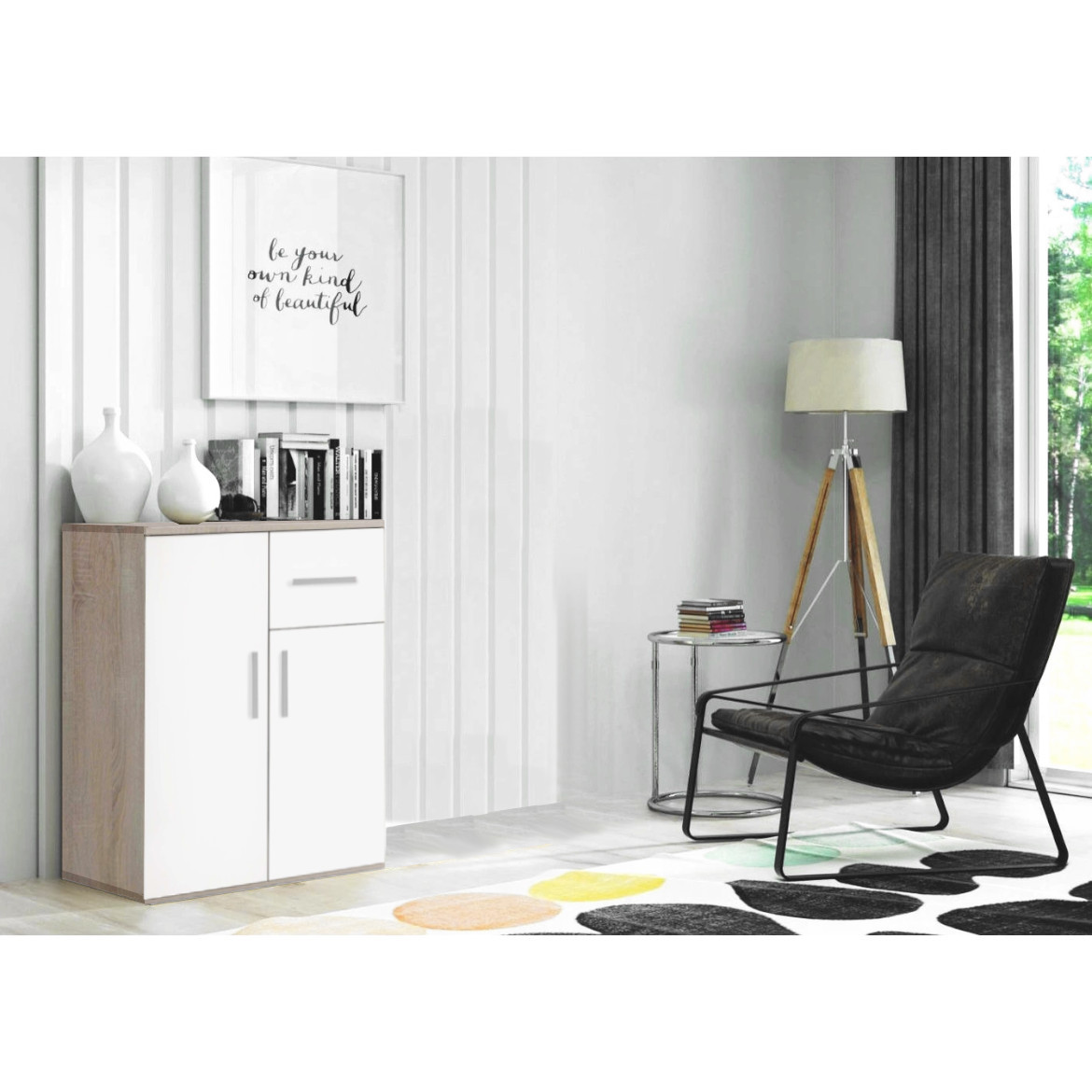 Jacob I komoda 2 vrata + 1 fioka 75x33x85 cm natur (sonoma hrast)/ bela