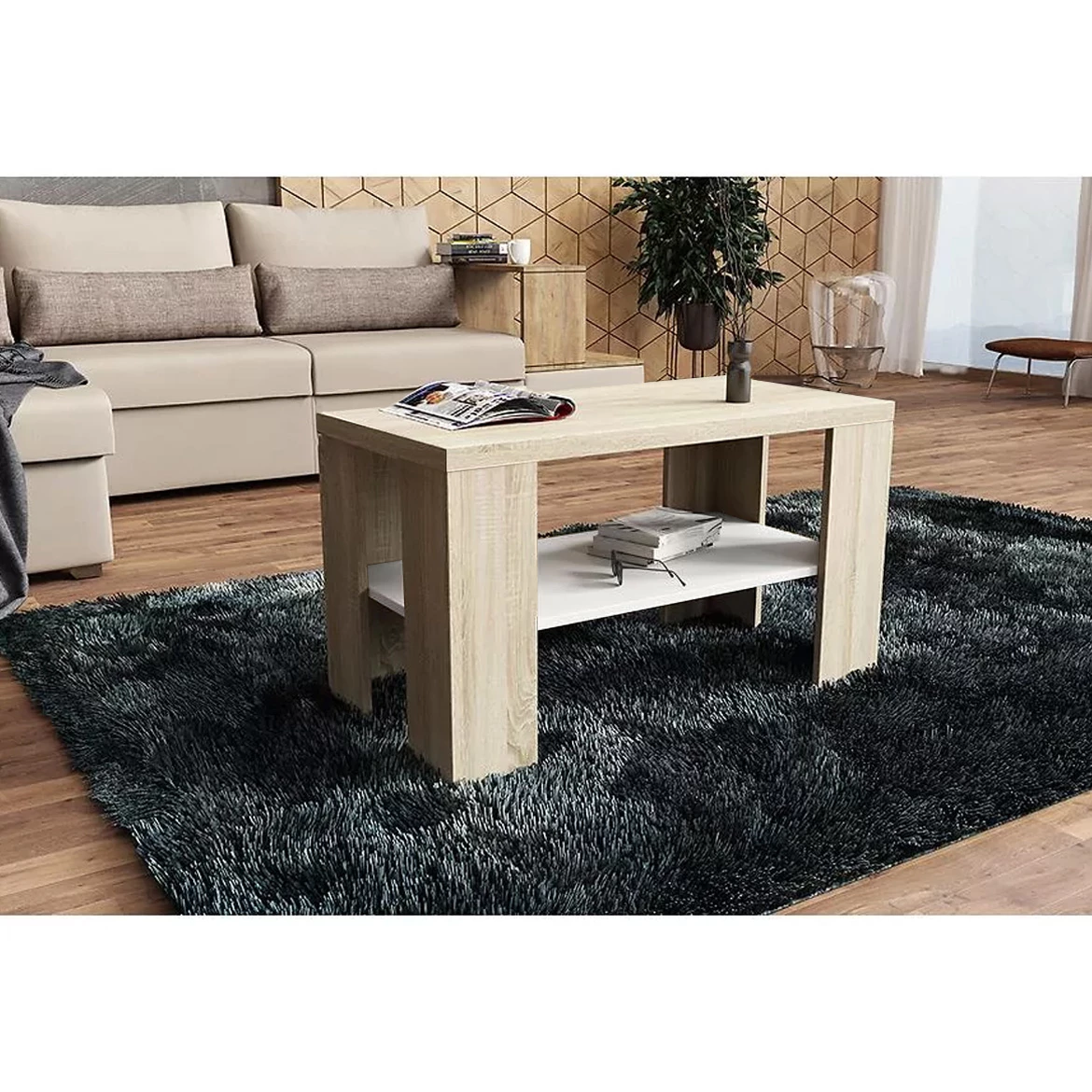 Klub sto Olga 1 polica 90x50x50,7 cm natur/beli