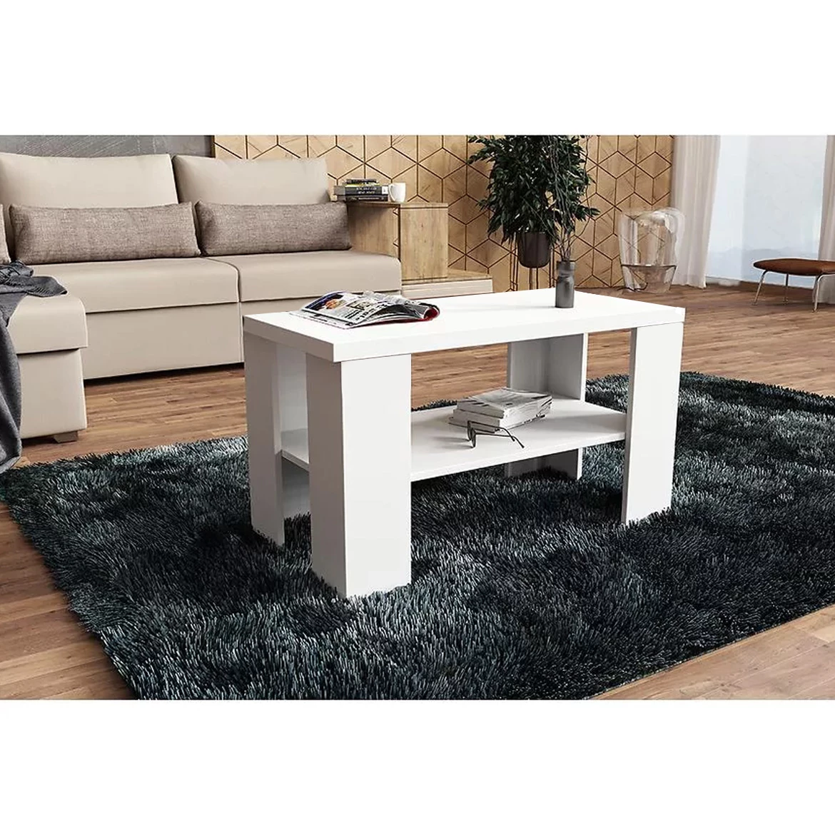 Klub sto Olga 1 polica 90x50x50,7 cm beli