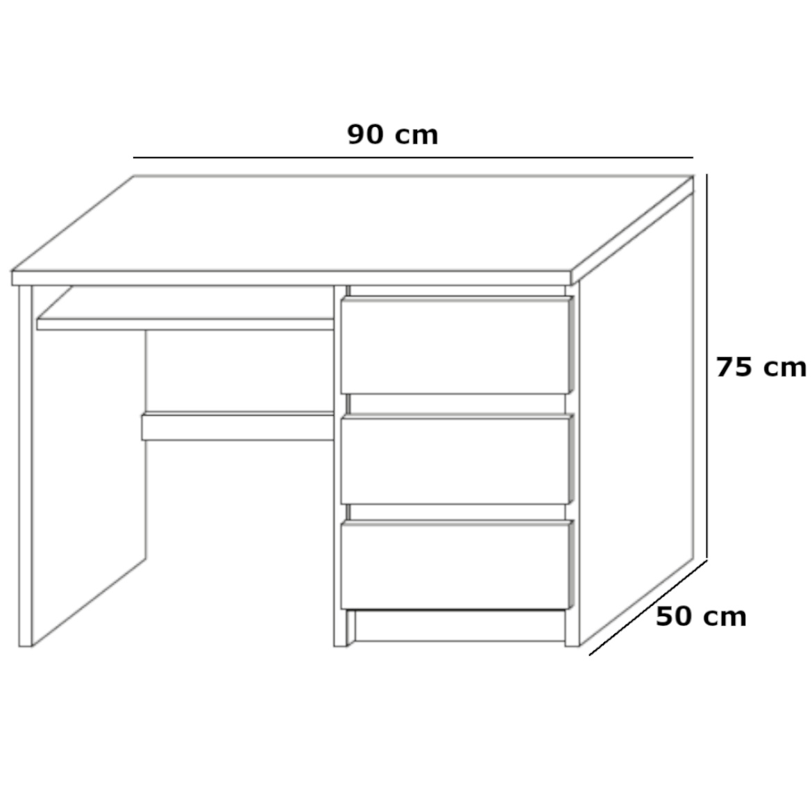 Leo II radni sto 3 fioke 90x50x76 cm natur (sonoma hrast)