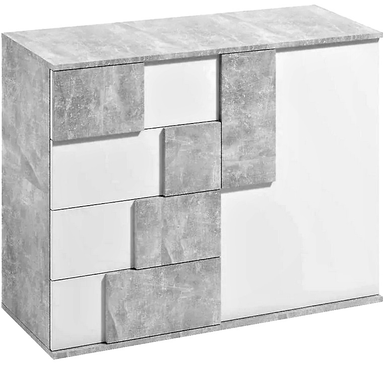 Elstra komoda 4 fioke + 1 vrata 121x45x87 bela/beton