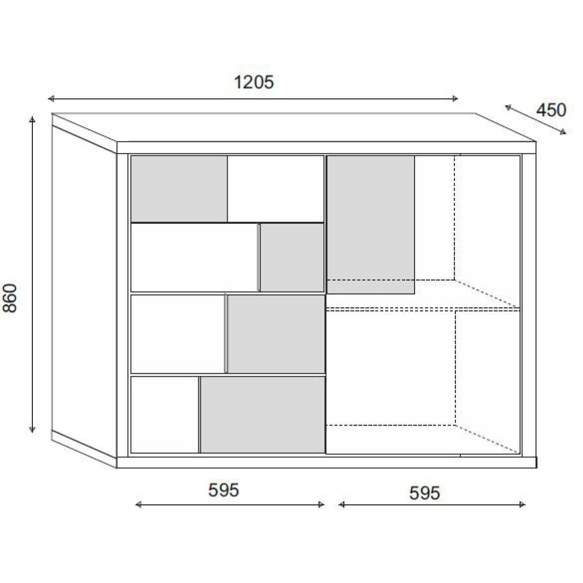 Elstra komoda 4 fioke + 1 vrata 121x45x87 bela/beton