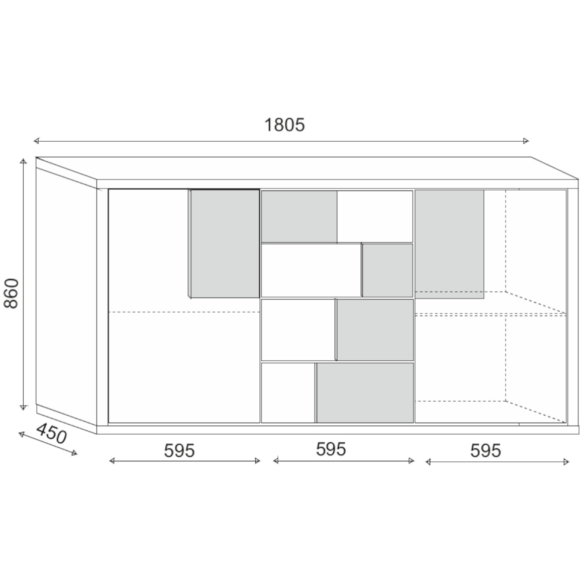 Elstra II komoda 2 vrata + 4 fioke 181x45x87 beton/bela