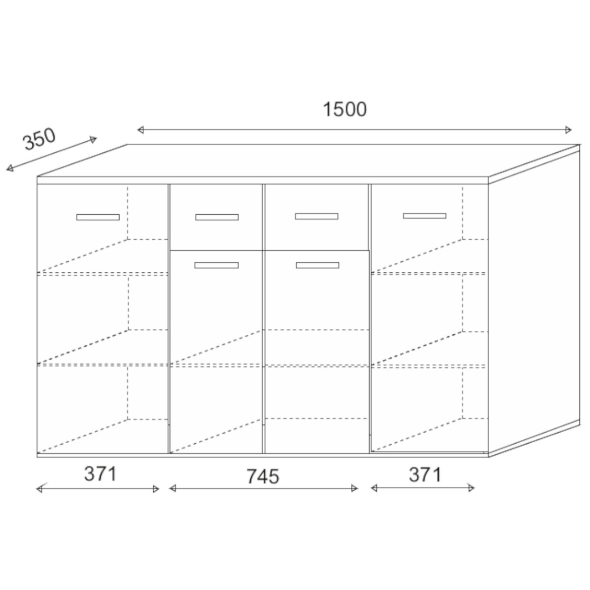 Jacob III komoda 4 vrata + 2 fioke 150x33x85 natur (sonoma hrast)/ bela