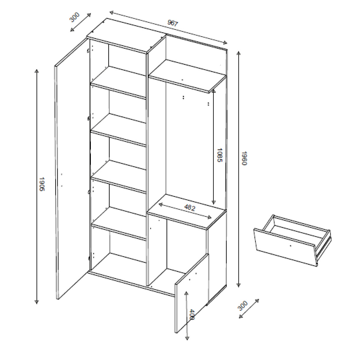 Justus predsoblje 97x30x195 cm sivi hrast/belo