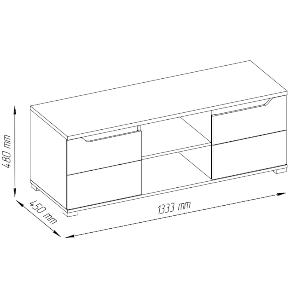 Vincent TV komoda 2 vrata + 2 otvora 130x45x45 cm natur/belo