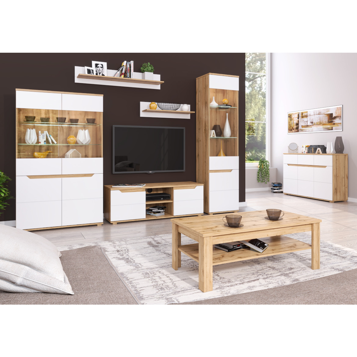 Vincent TV komoda 2 vrata + 2 otvora 130x45x45 cm natur/belo