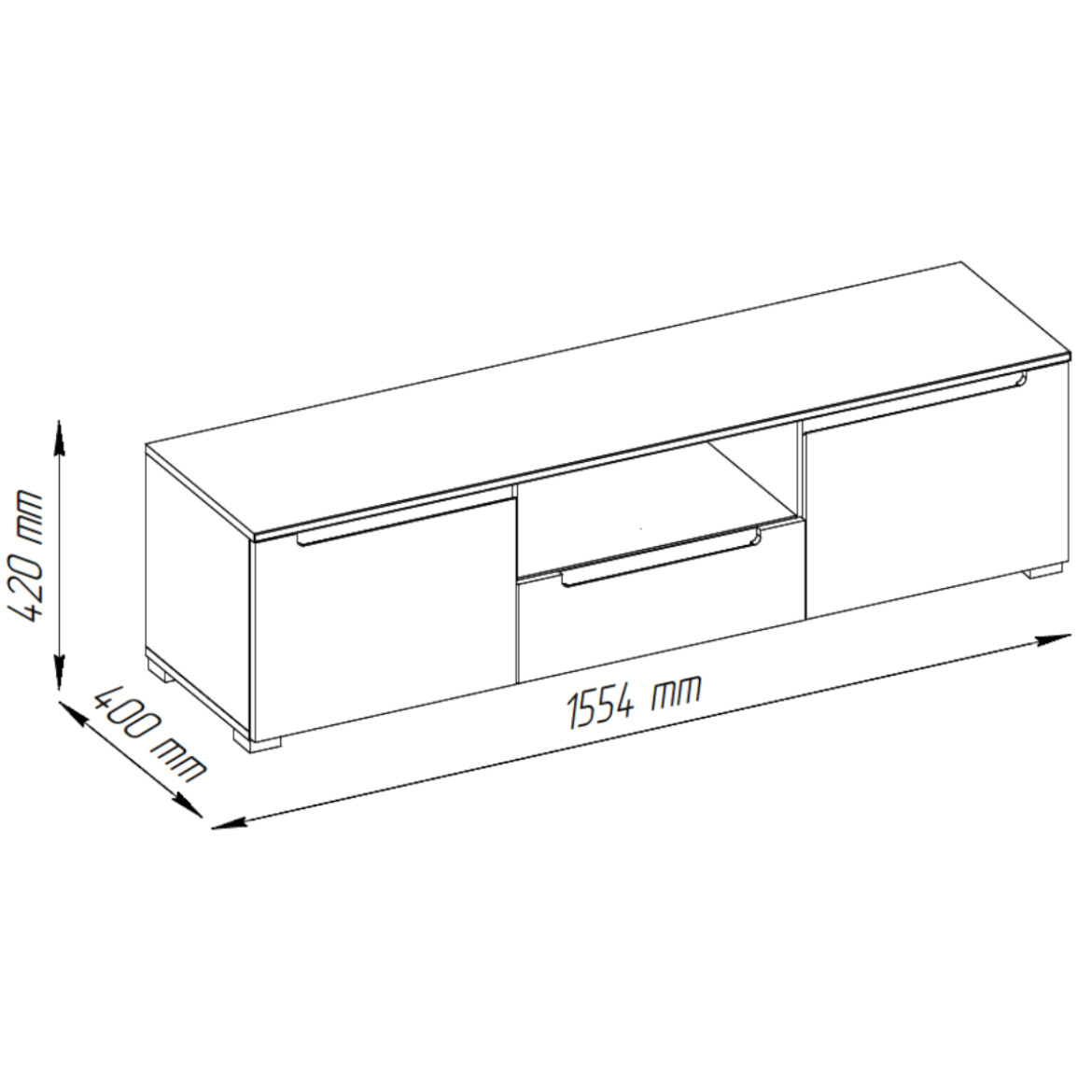 Hill TV komoda 2 vrata + 1 fioka + 1 otvor 155,4x40x42 cm bela