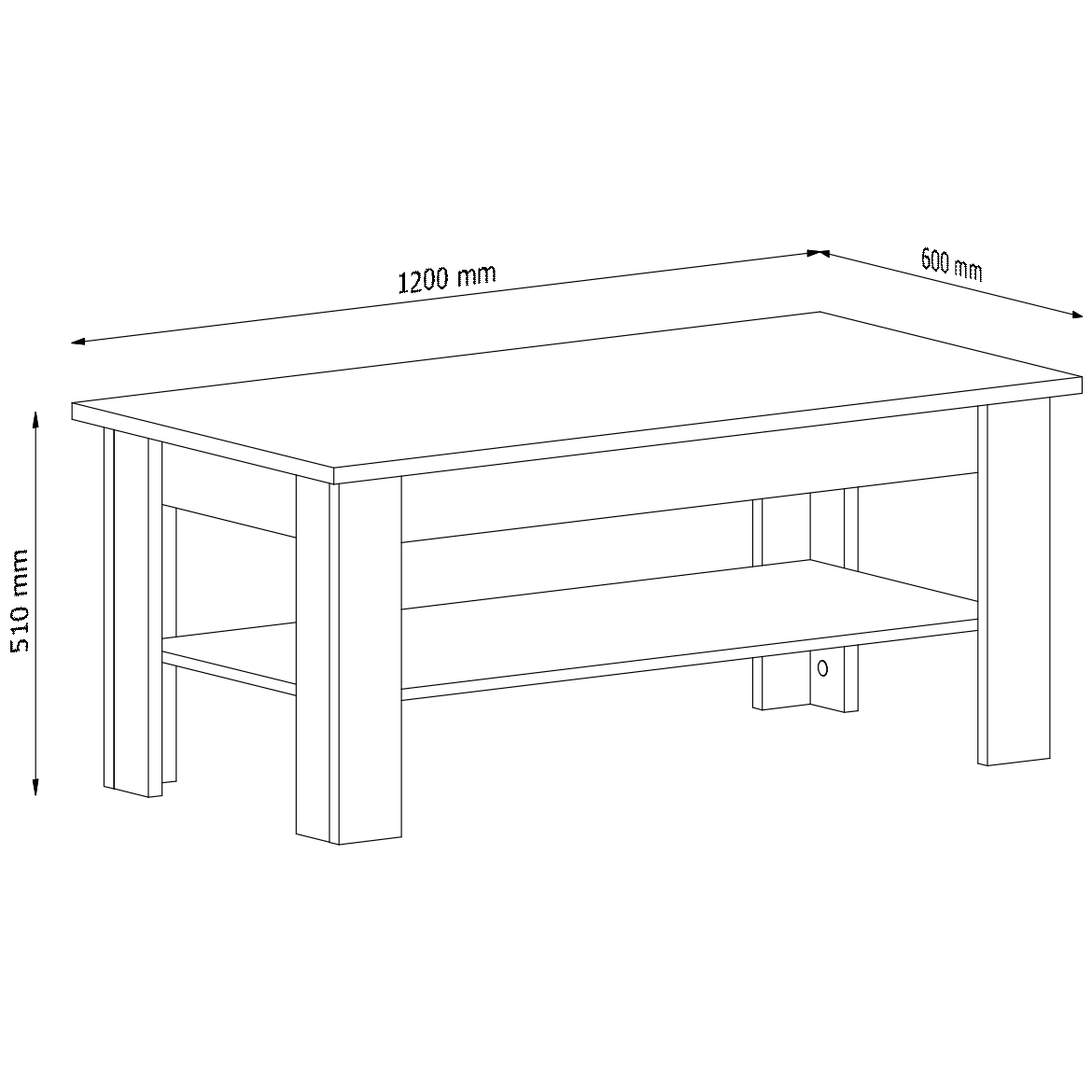 Klub sto XL 1 polica 120x60x52 cm natur/sivi