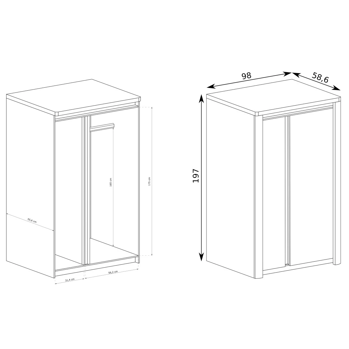 Ormar Livinio 2 vrata svetli hrast/bela visoki sjaj