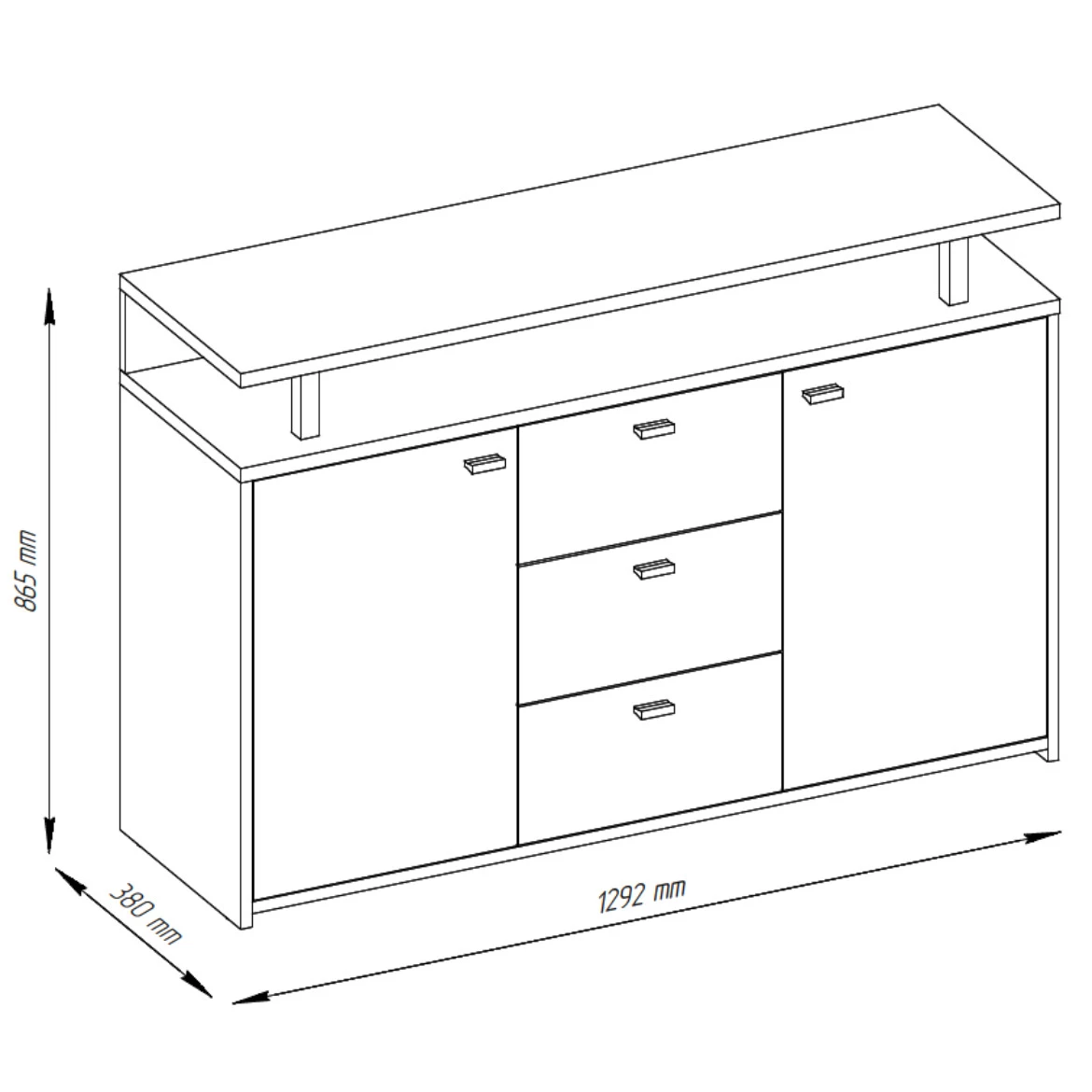 Pesaro komoda 2 vrata + 3 fioke + 1 polica 129,2x38x86,5 cm natur/bela