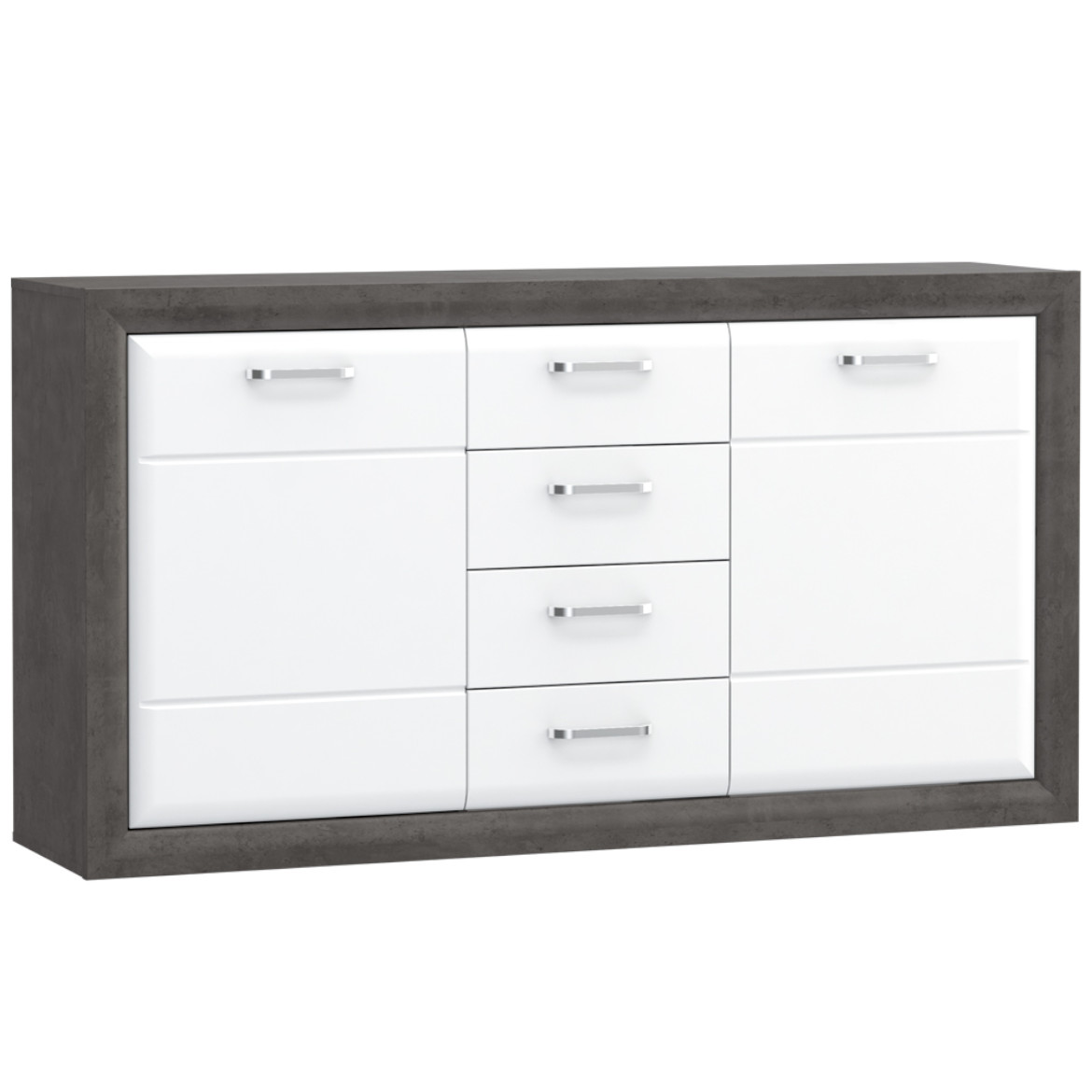 Lenox komoda 4 fioke + 2 vrata 168x42x92 cm  bela visoki sjaj/beton