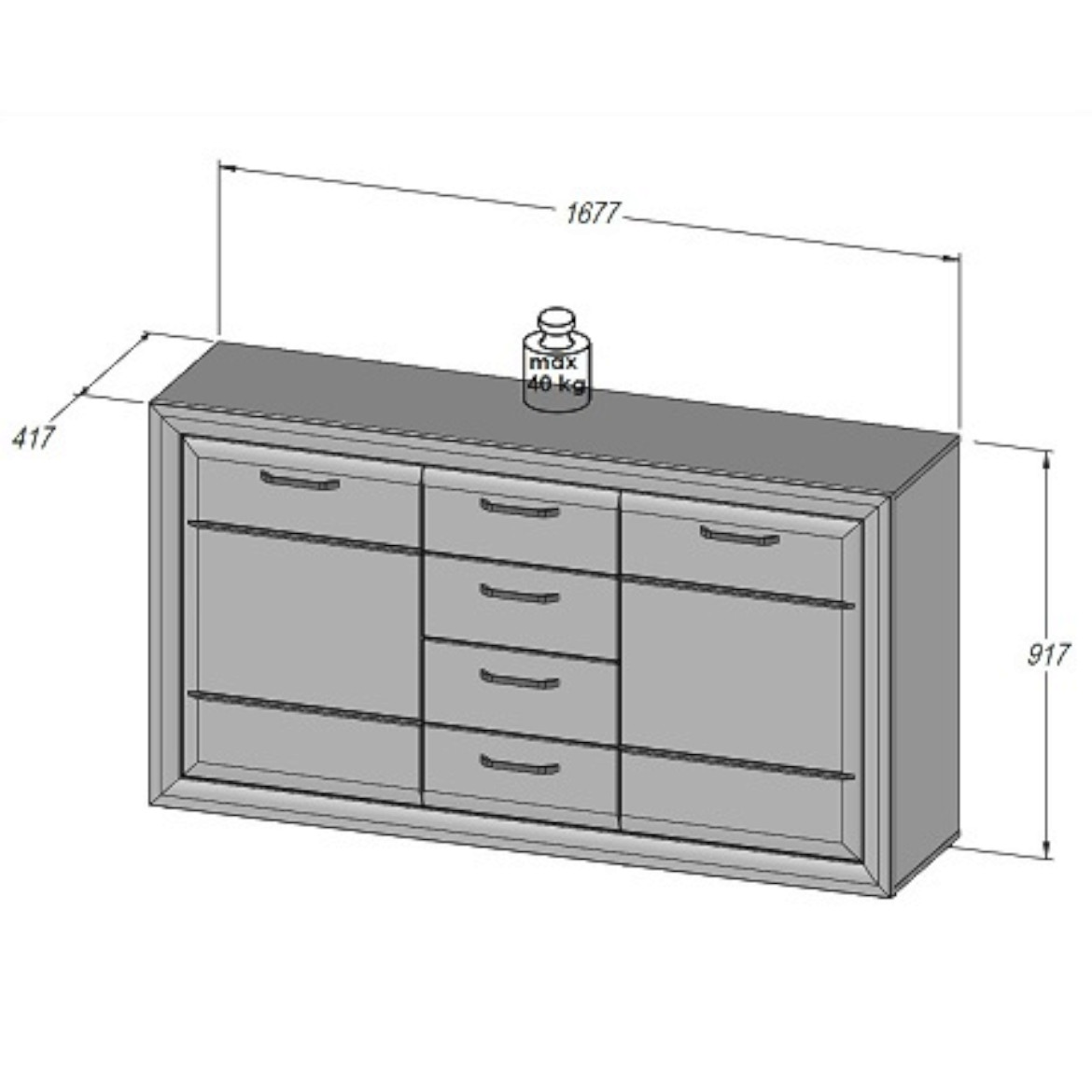 Lenox komoda 4 fioke + 2 vrata 168x42x92 cm  bela visoki sjaj/beton