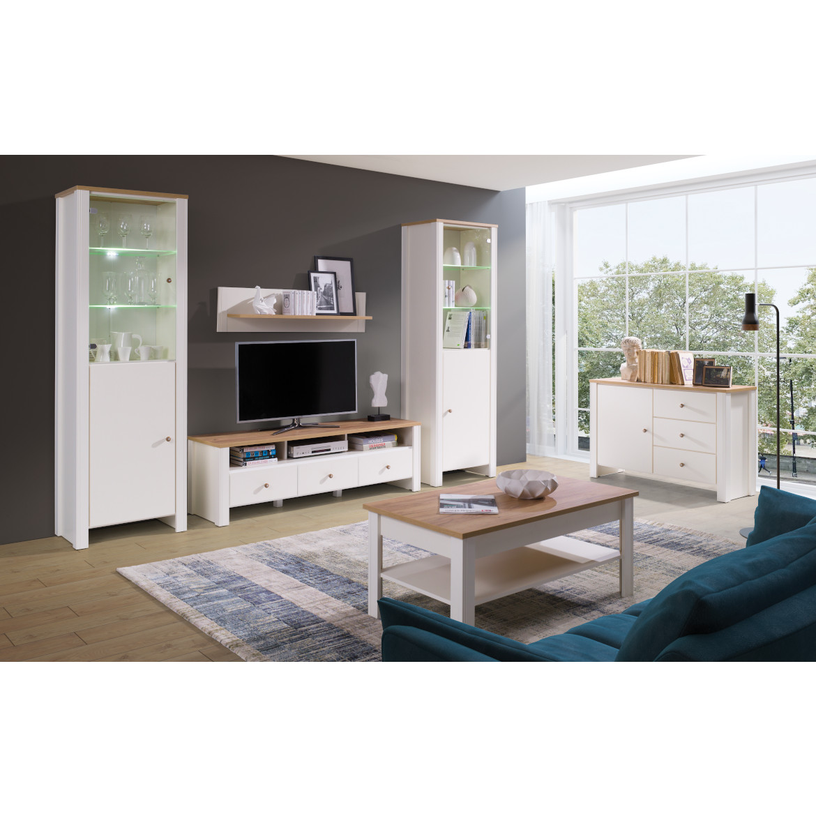 berg vitrina leva 2 vrata 65x41x201 bela/hrast