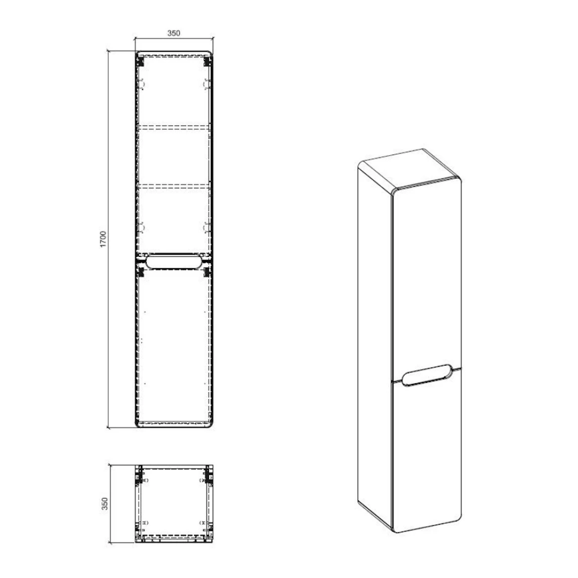 Aruba viseci ormar 2 vrata 35x35x170 cm beli