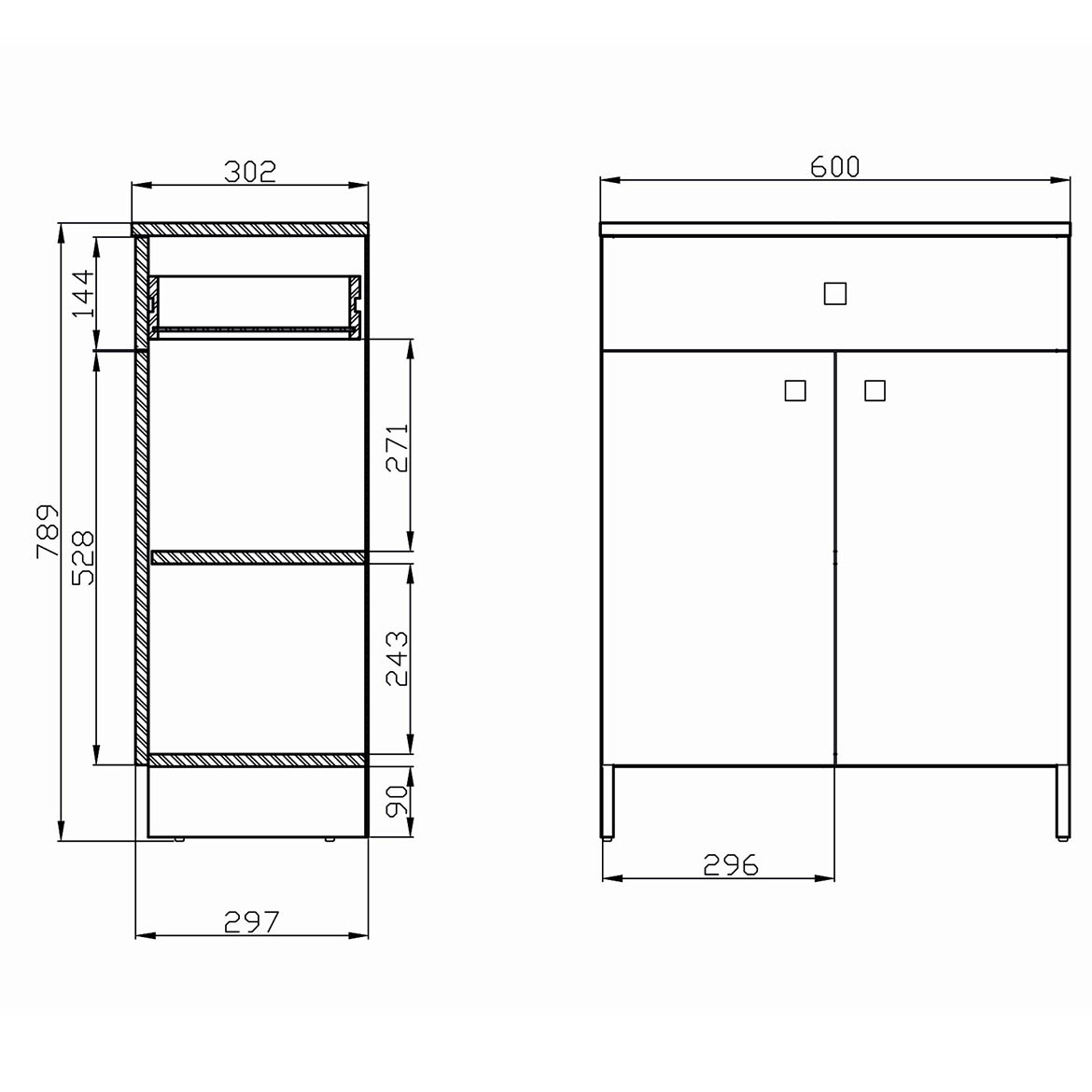 Rubid ormar 2 vrata + fioka 60x30x79 cm sivi