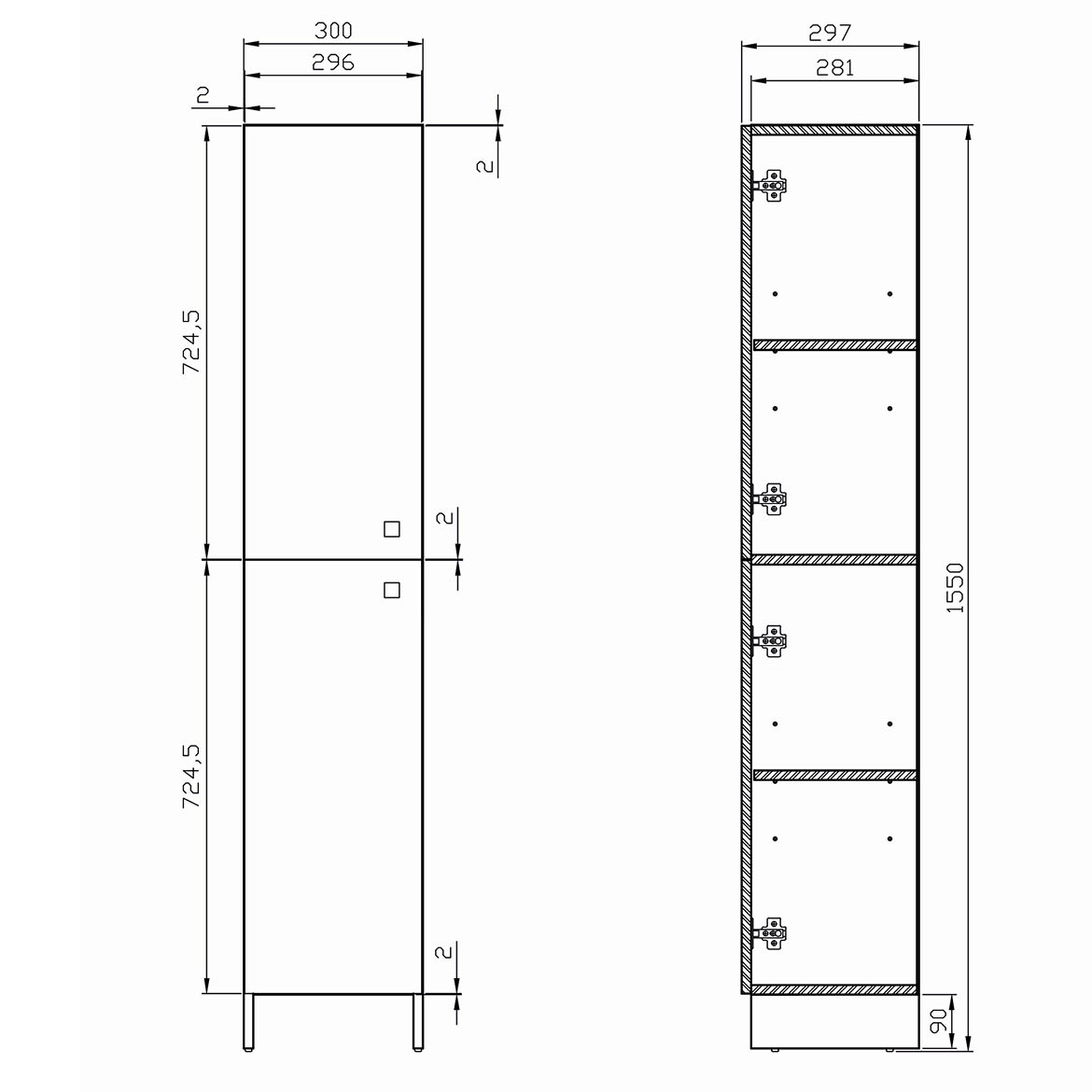 Rubid visoki ormaric 2 vrata 30x30x155 cm sivi