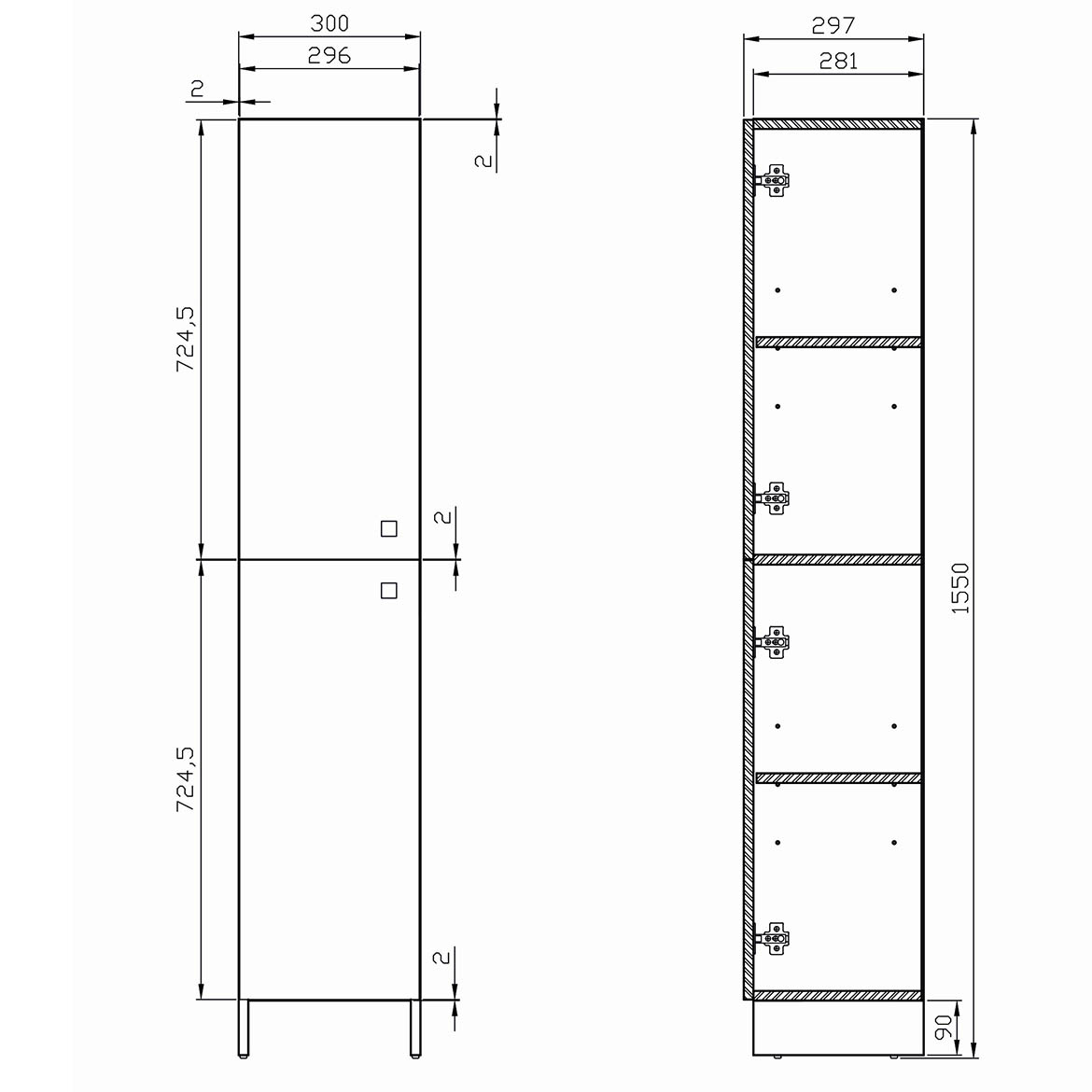 Rubid ormaric 2 vrata  30x30x155 cm beli