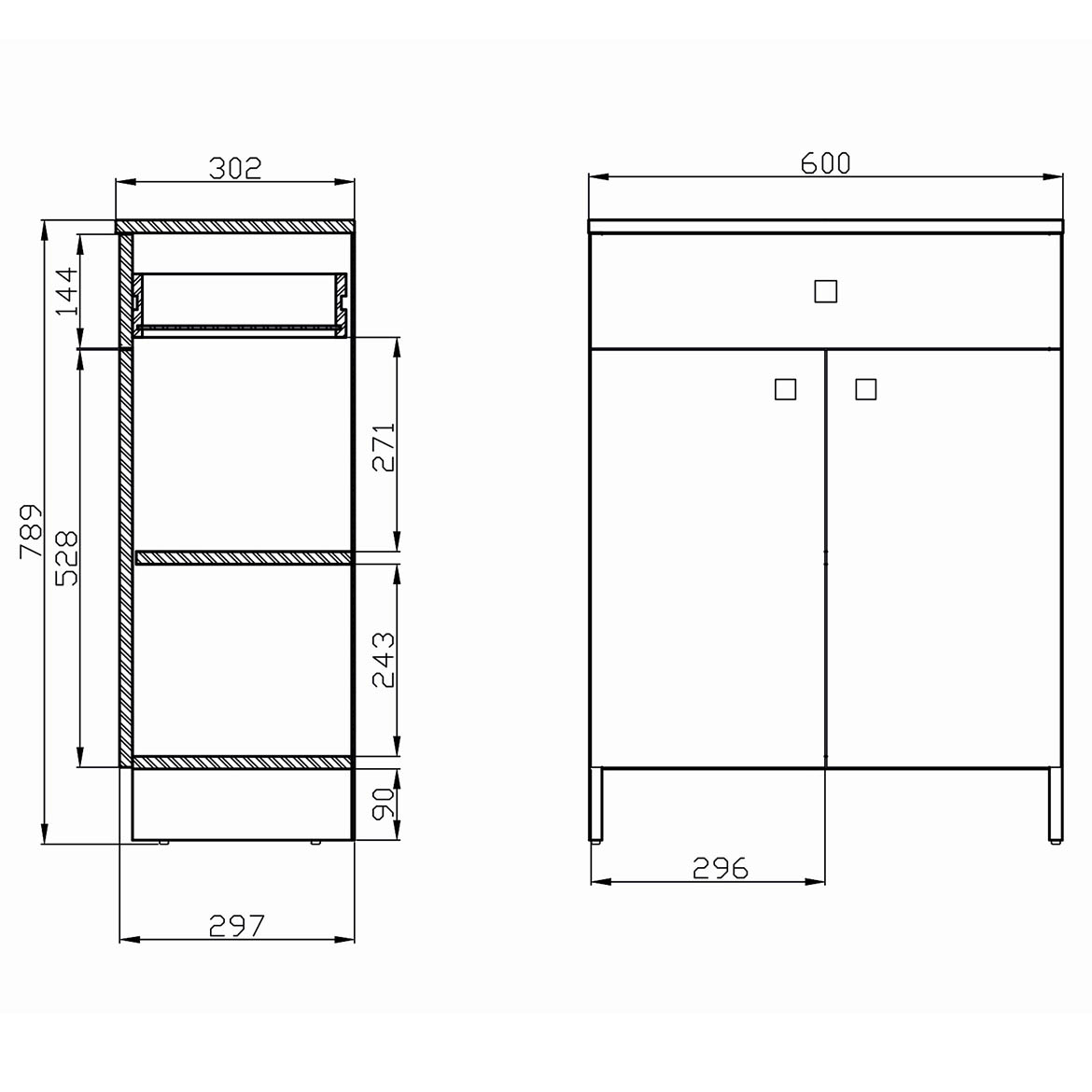 Rubid ormar 2 vrata + fioka 60x30x79 cm beli