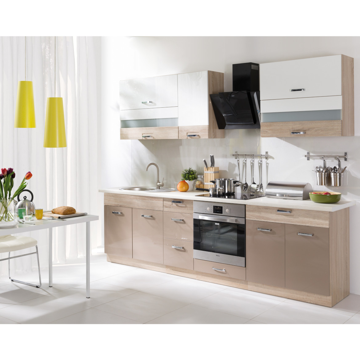 Kuhinjski element Premio za rernu 17D sonoma/bela/cappuccino sjaj