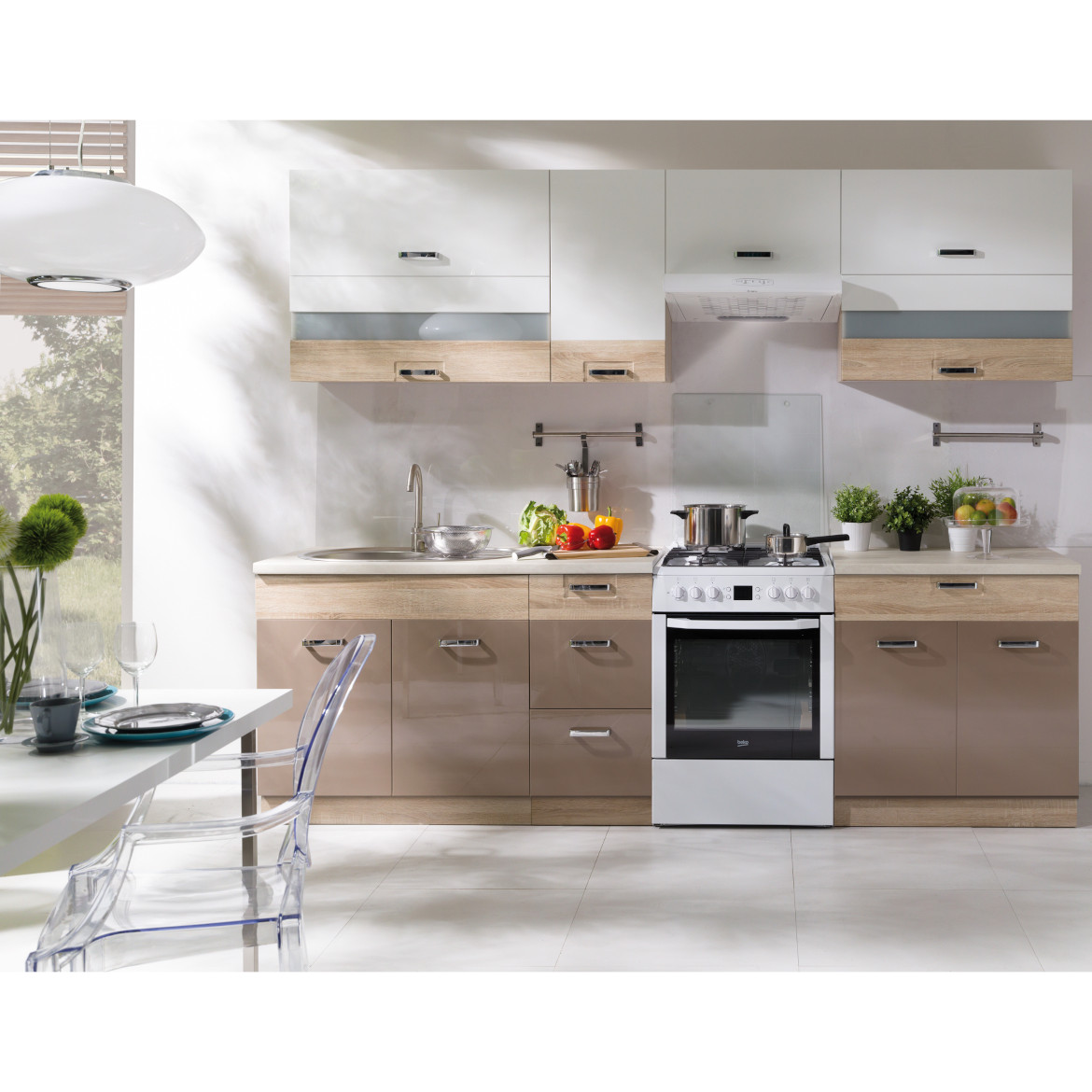 Kuhinjski element Premio za rernu 17D sonoma/bela/cappuccino sjaj