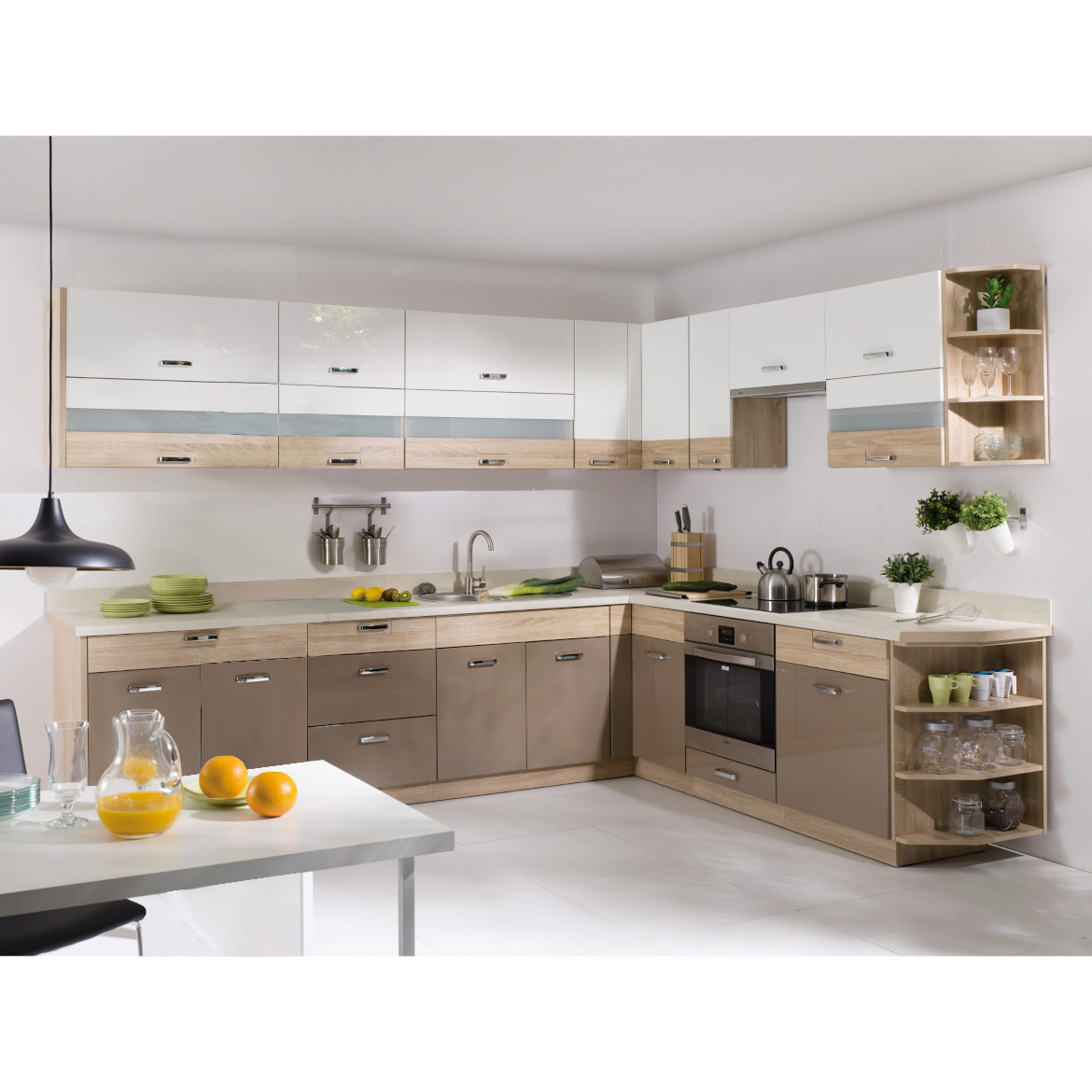 Kuhinjski element Premio za rernu 17D sonoma/bela/cappuccino sjaj