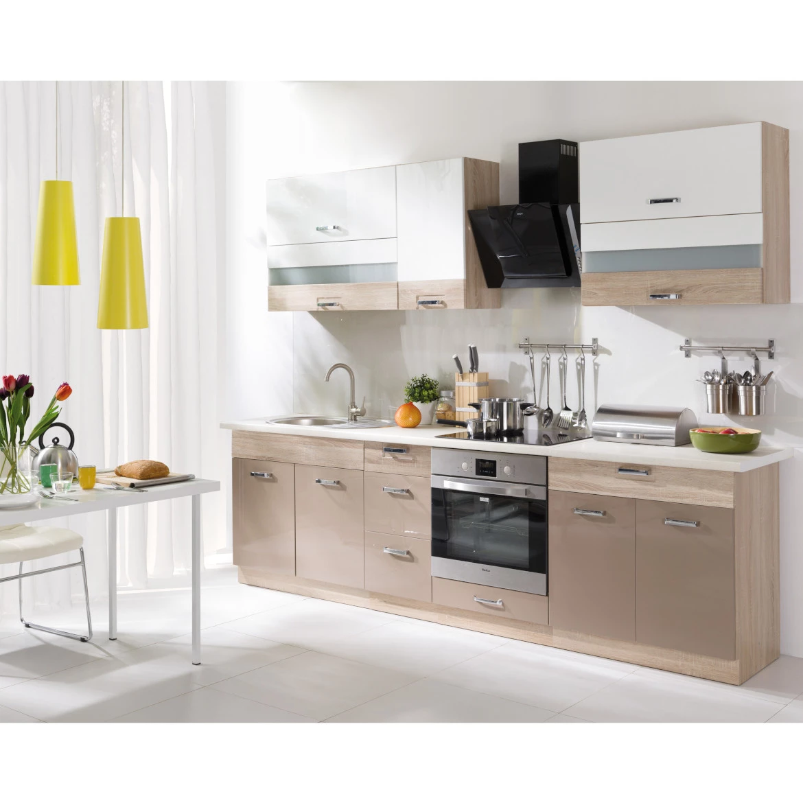 Kuhinjski element Premio 9D sonoma/bela/cappuccino sjaj