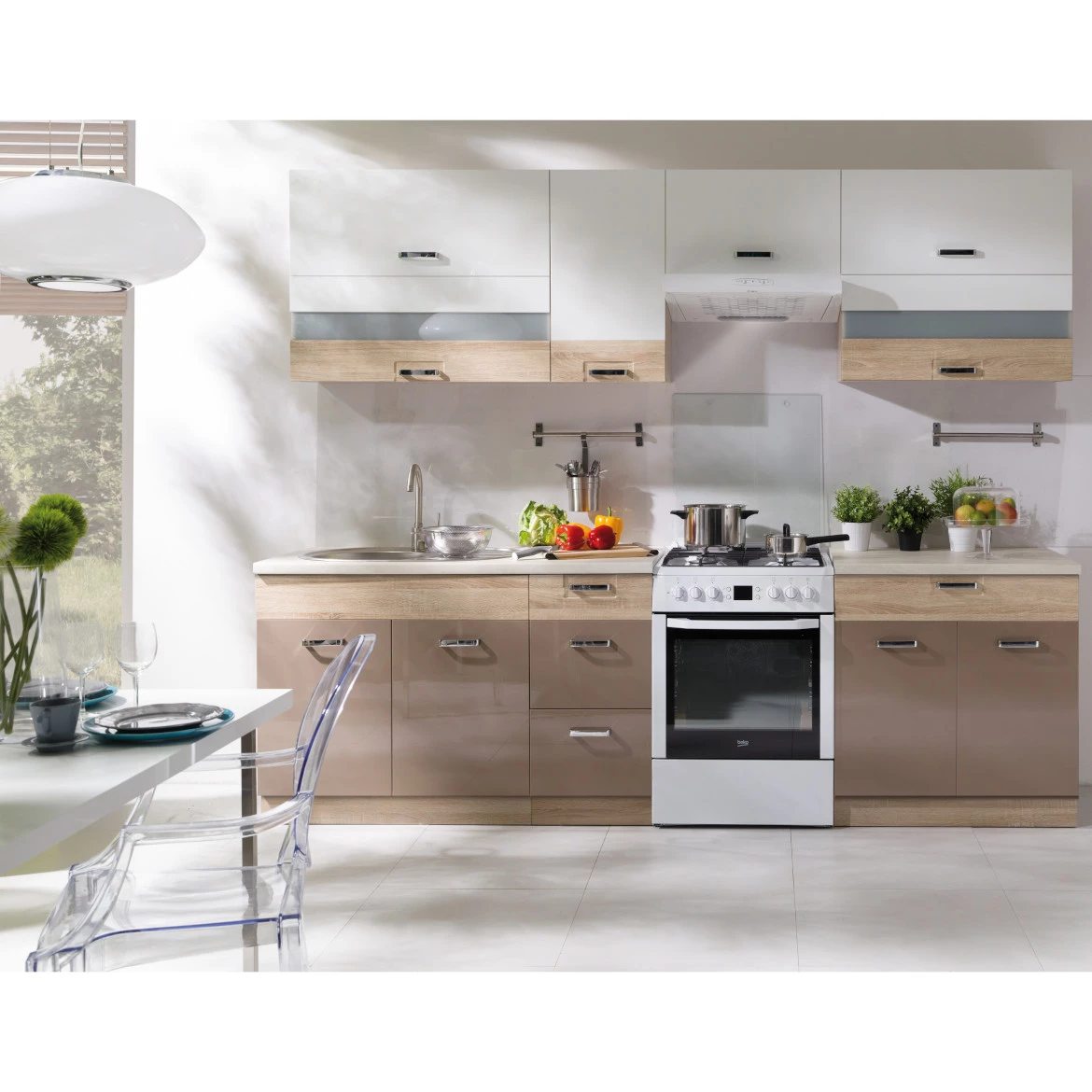 Kuhinjski element Premio 44G bela sjaj/sonoma