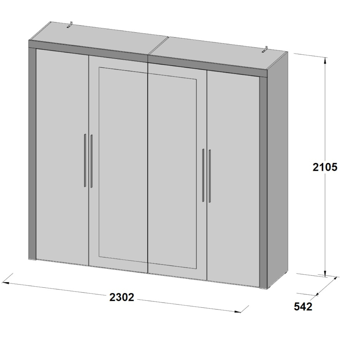 Julietta ormar 4 vrata/2x ogledalo 230x54,2x210,5 cm beton