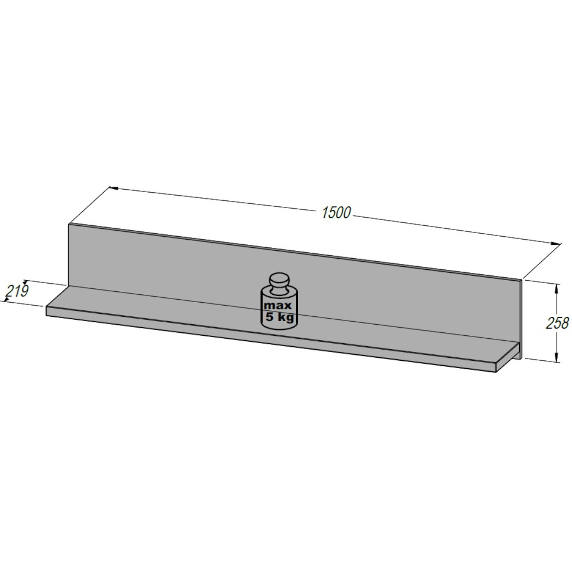 Lenox zida polica 150x22x26 sjaj / beton