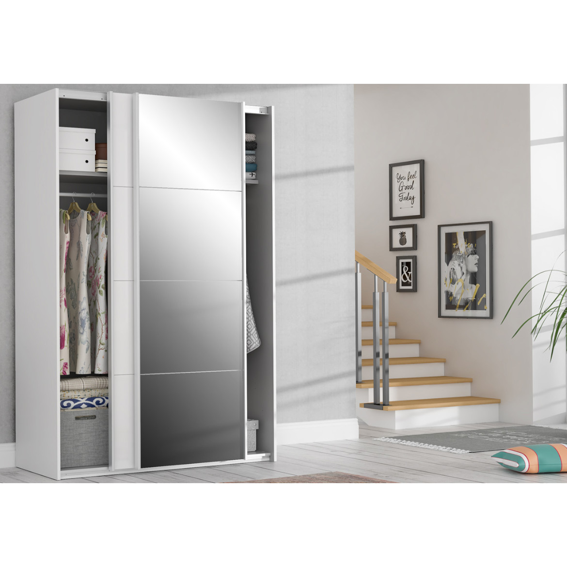 Ormar Sapporo 120x61,2x210,5 bela/ogledalo