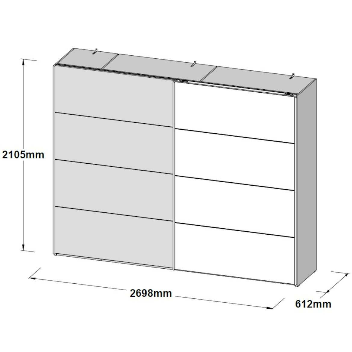 Ormar Sapporo 270x61,2x210,5 bela/ogledalo