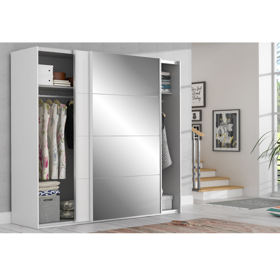 Ormar Sapporo 270x61,2x210,5 bela/ogledalo