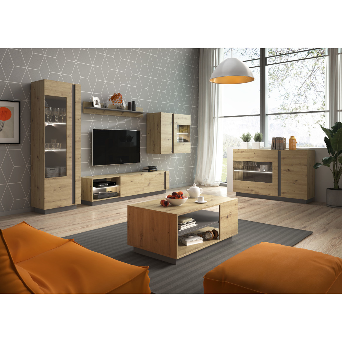 Arco TV komoda 1 vrata + 1 polica 138,1x45,5x40 artisan hrast / siva