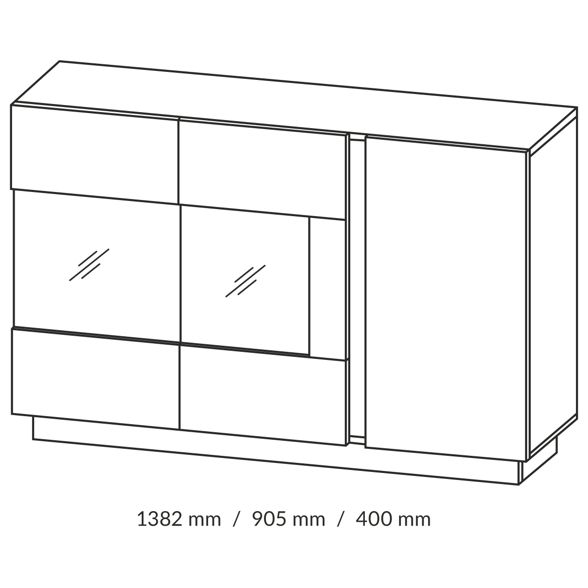 Arco komoda 3 vrata / staklo 138,2x40x90,5 natzur (artisan hrast)/ siva