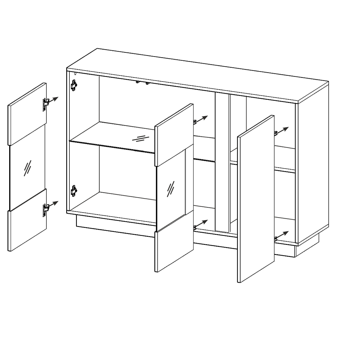 Arco komoda 3 vrata / staklo 138,2x40x90,5 natzur (artisan hrast)/ siva