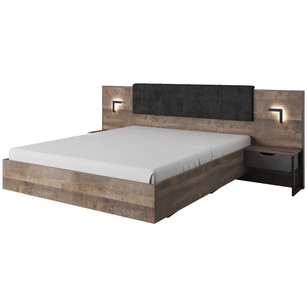 Arden nocni ormaric set 2 komada sa rasvetom 51,6x36,5x100 tamno natural / grafitno siva