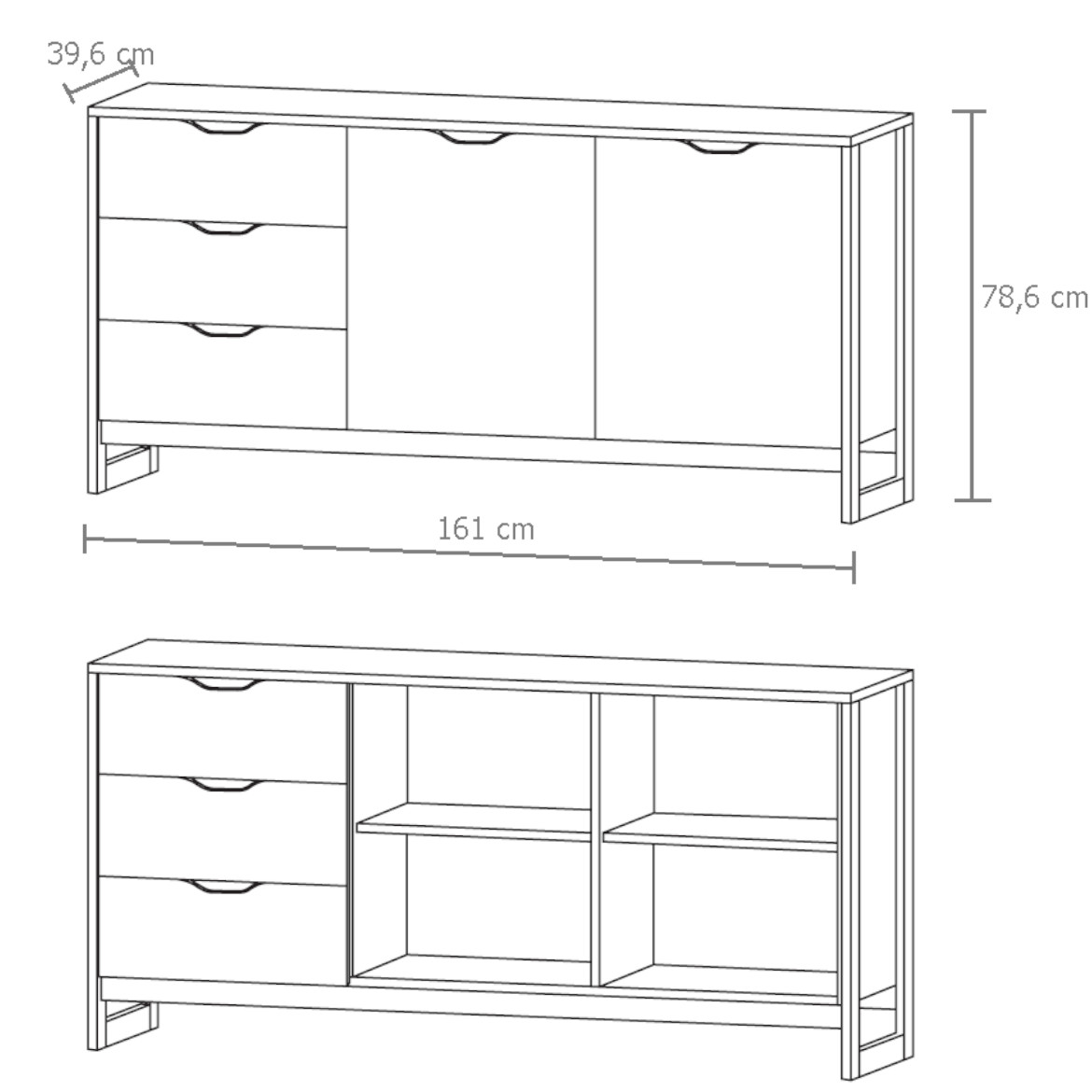 Arden komoda  3 fioke + 2 vrata 161x39,6x78,6 tamni natur/siva