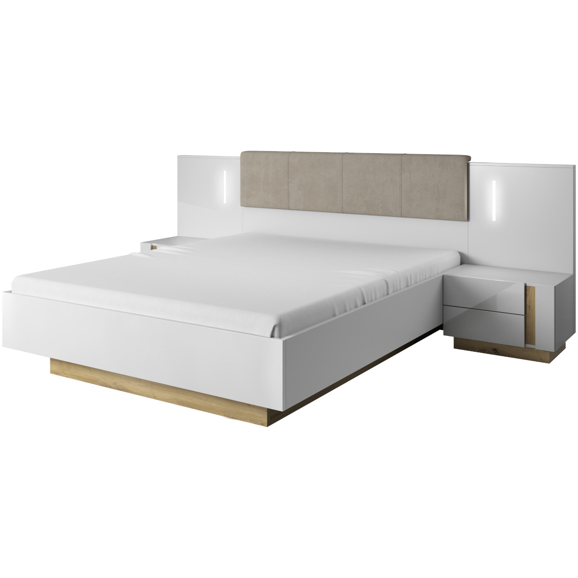 Arco nocni ormaric set 2 kom 60x46x102 beli visoki sjaj / natur