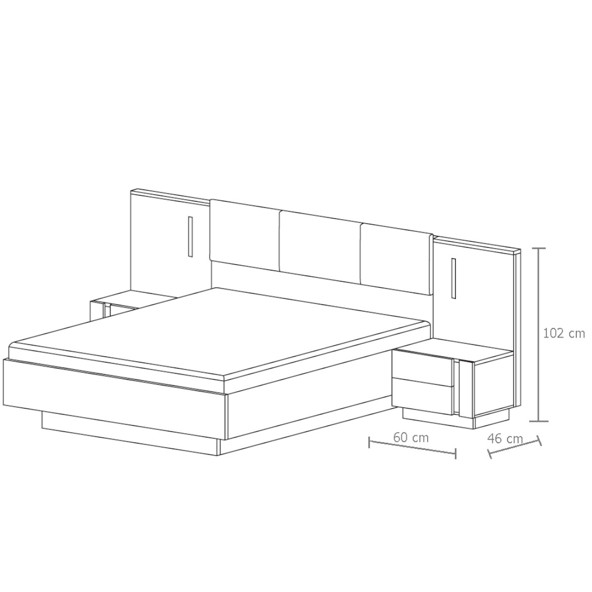 Arco nocni ormaric set 2 kom 60x46x102 beli visoki sjaj / natur