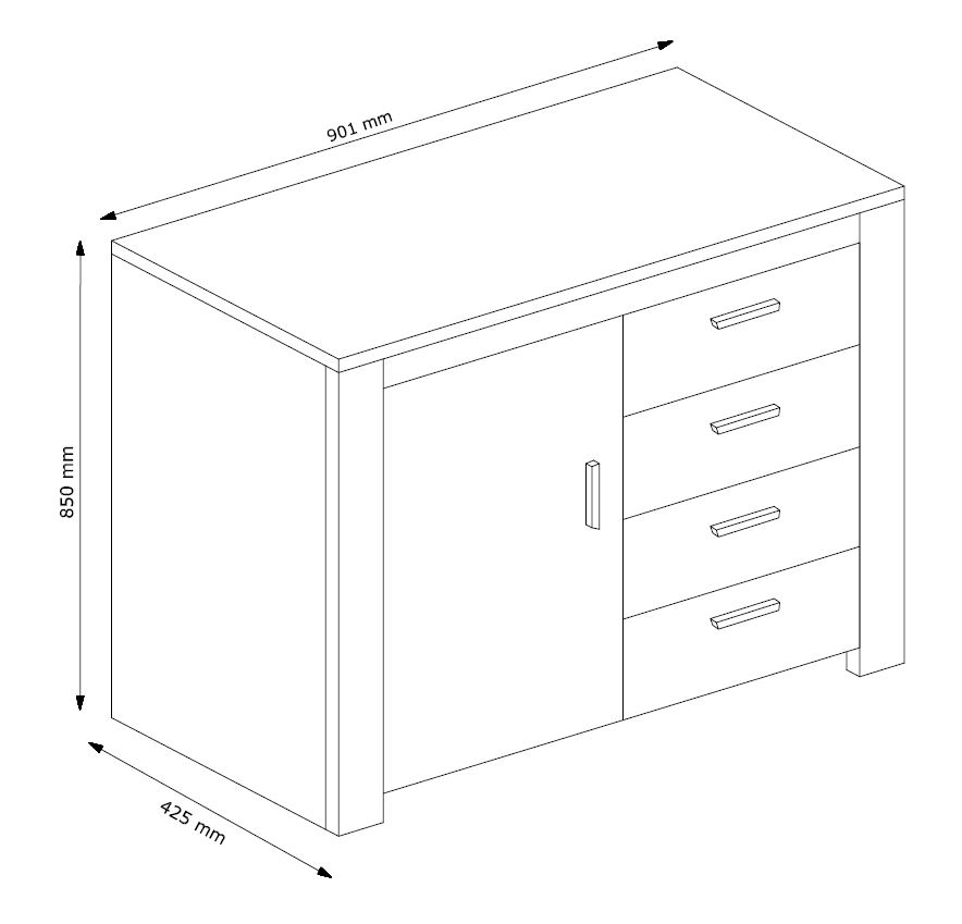 Monaco 03 komoda 1 vrata+4 fioke 90,1x42,5x85 cm bela / natur (wotan hrast)