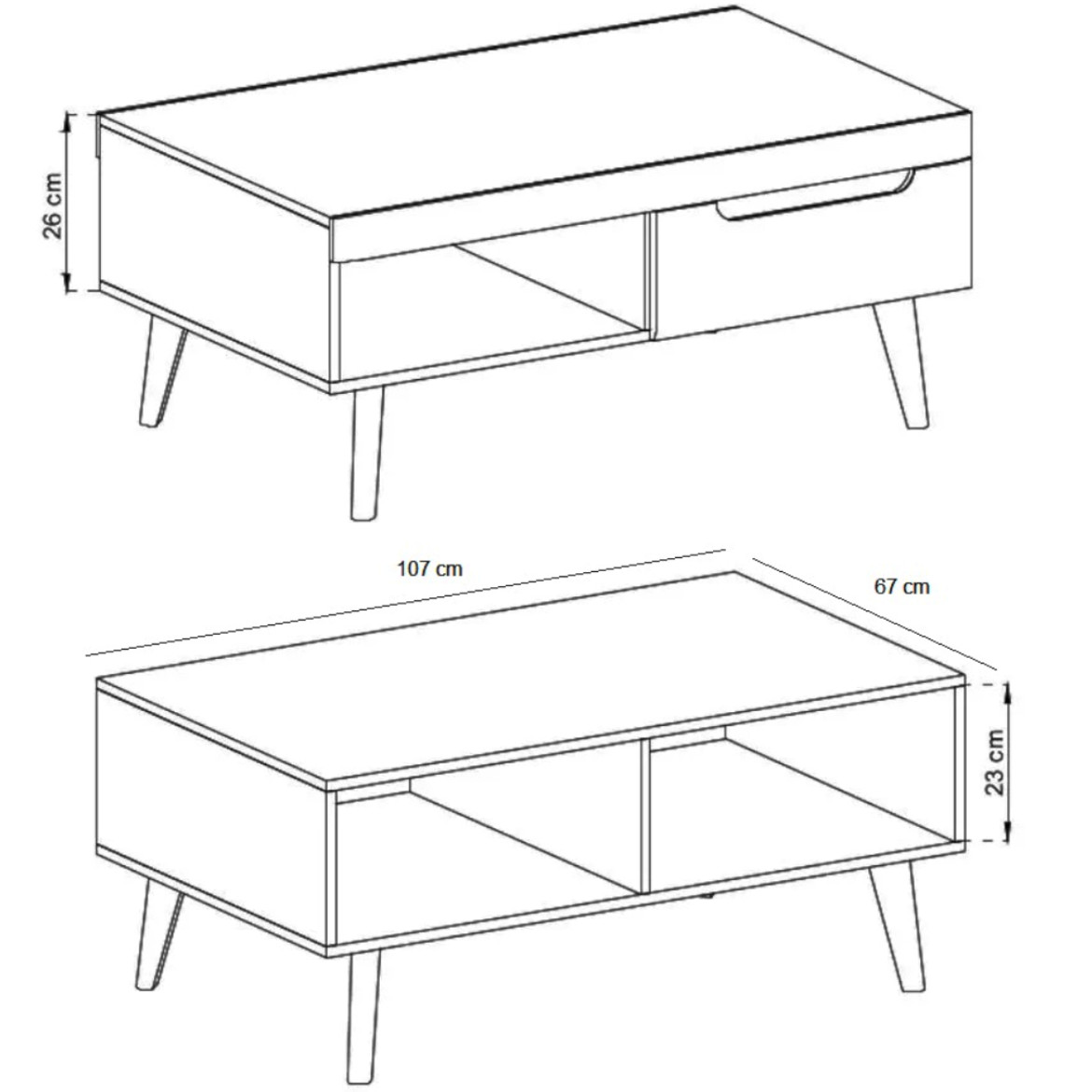 Klub sto Nordi 1 fioka+1 polica 107x67x46 cm natur/crni