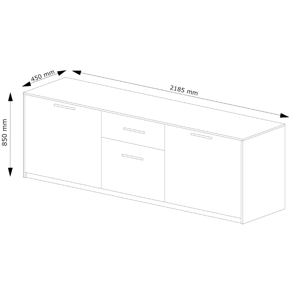 Lille komoda 3 vrata+1 fioka 219x45x85 cm sivi hrast