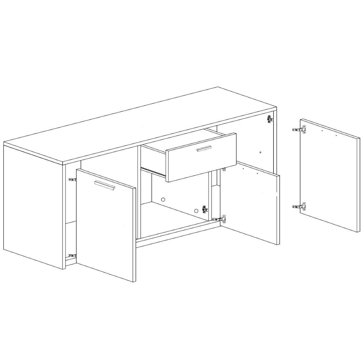 Lille komoda 3 vrata+1 fioka 219x45x85 cm sivi hrast