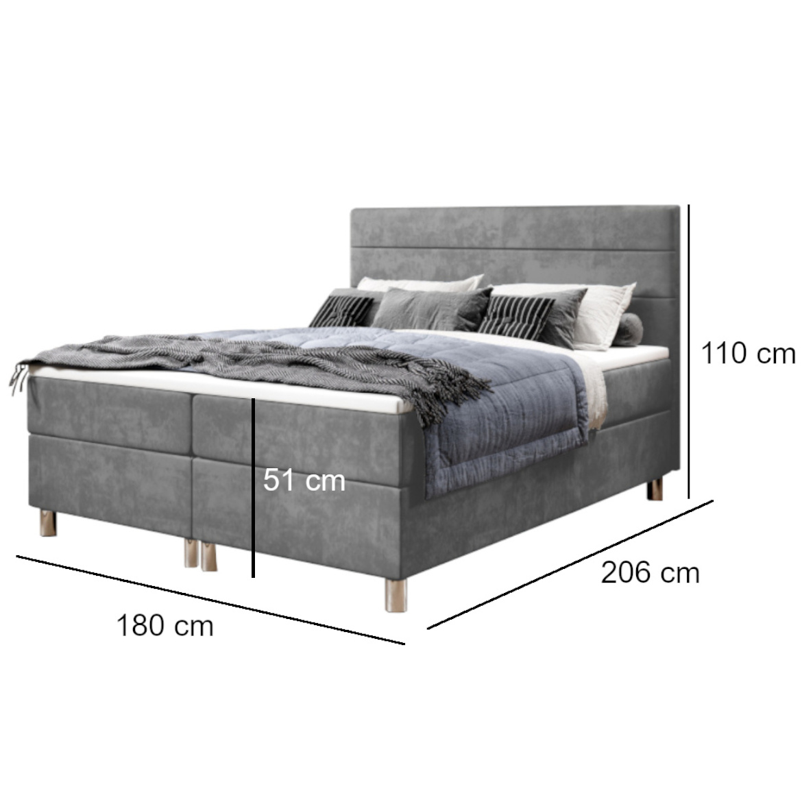 Krevet Calipso sa 2 prostora za odlaganje 180x206x110 cm sivi