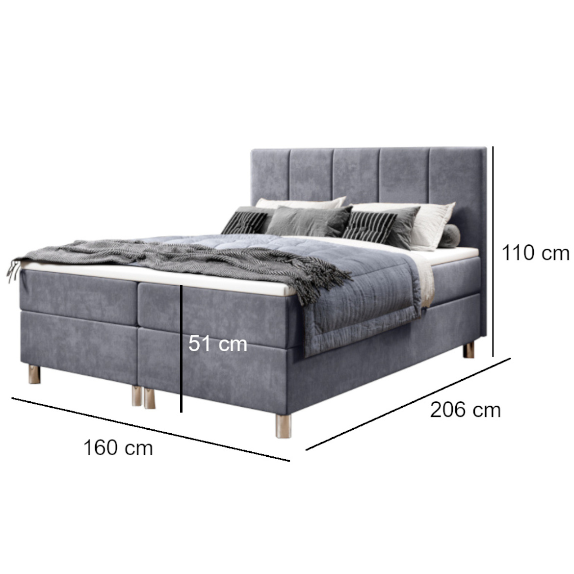 Krevet Calipso sa 2 prostora za odlaganje 160x206x110 cm sivi