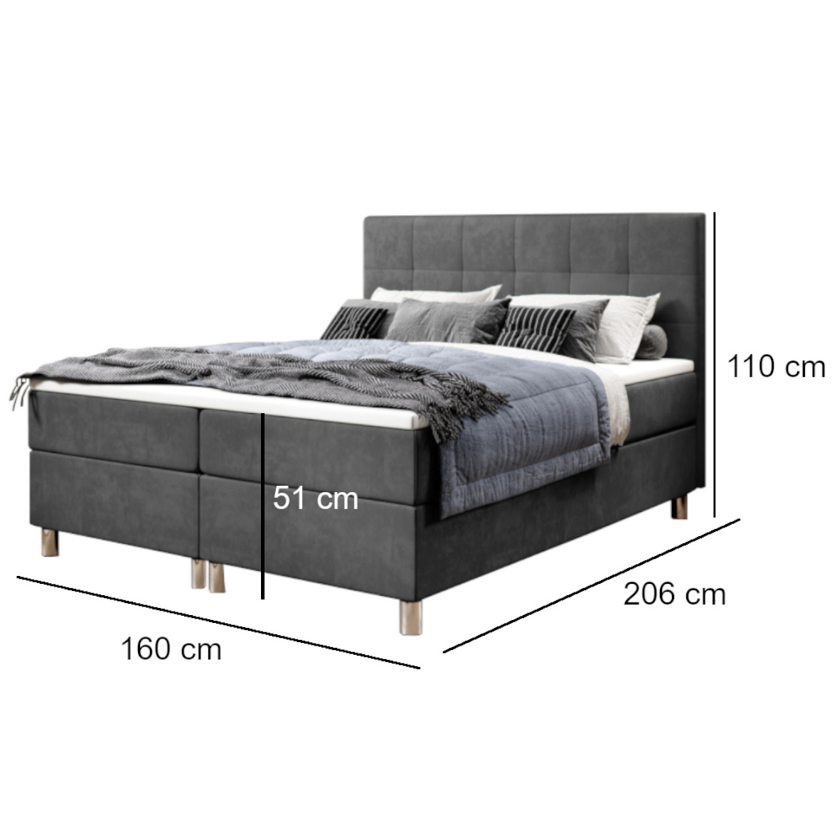 Krevet Calipso sa 2 postora za odlaganje 160x206x110 cm sivi