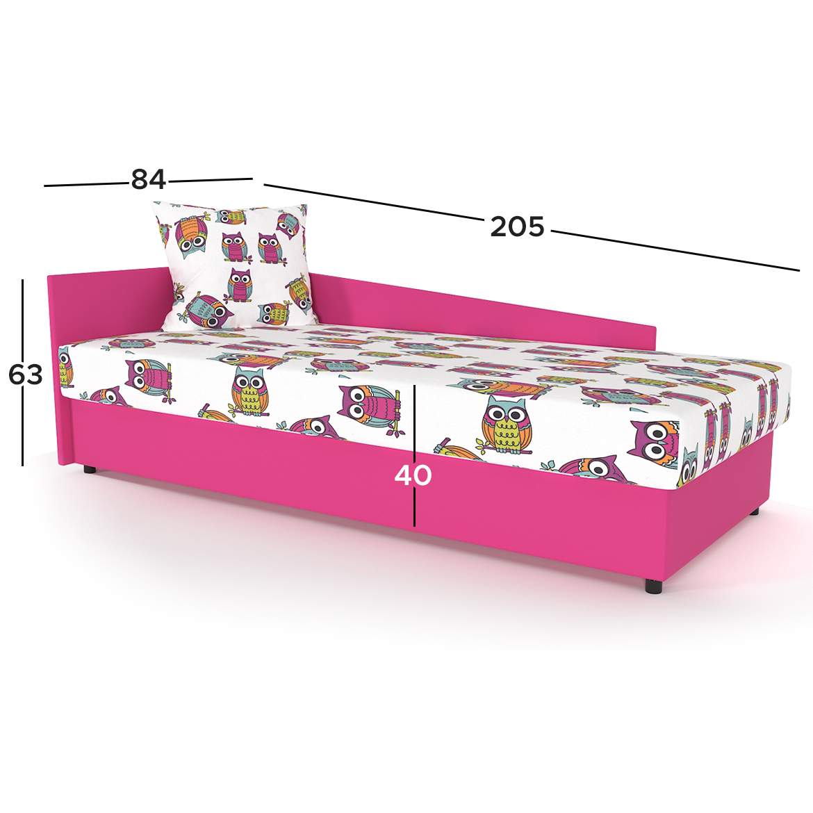 Krevet Jacek sa levim prostorom za odlaganje 84x205x63 roze