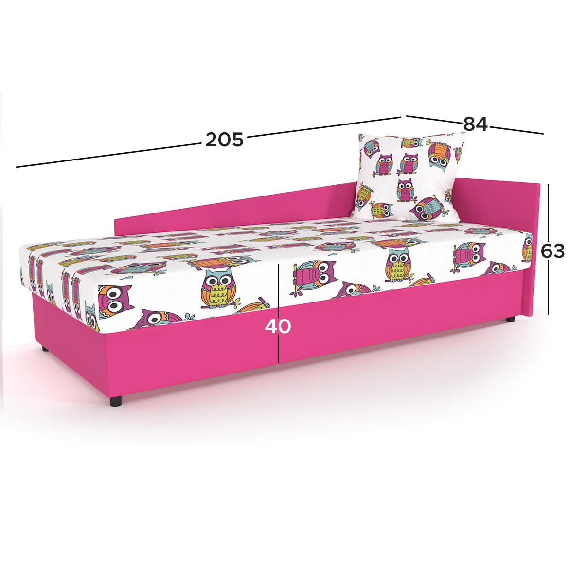Krevet Jacek sa desnim prostorom za odlaganje 84x205x63 roze